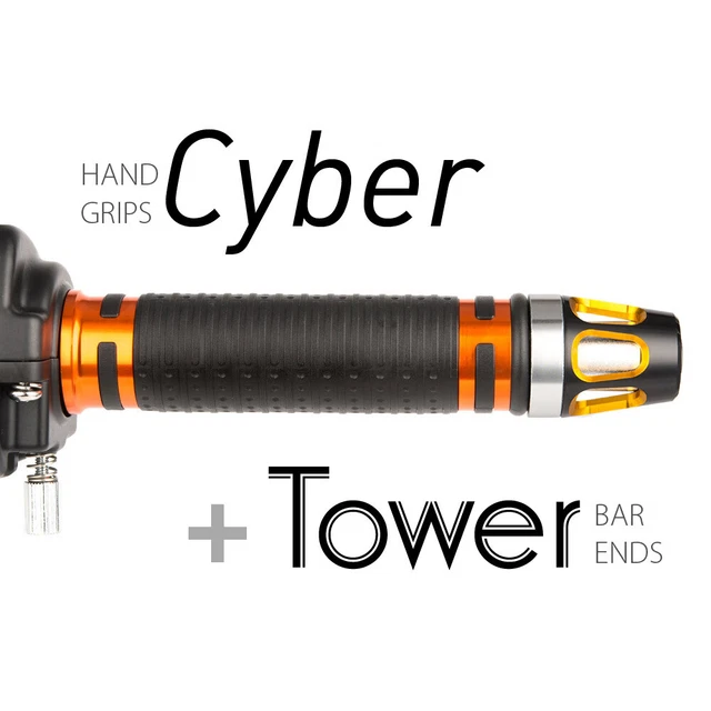 KiWAV Motorcycle Cyber Grips Orange with Tower Bar Ends Gold/Silver