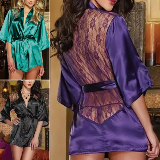Women's Sexy Lingerie Lace Silk Satin Robe Dress Babydoll Underwear Sleepwear US