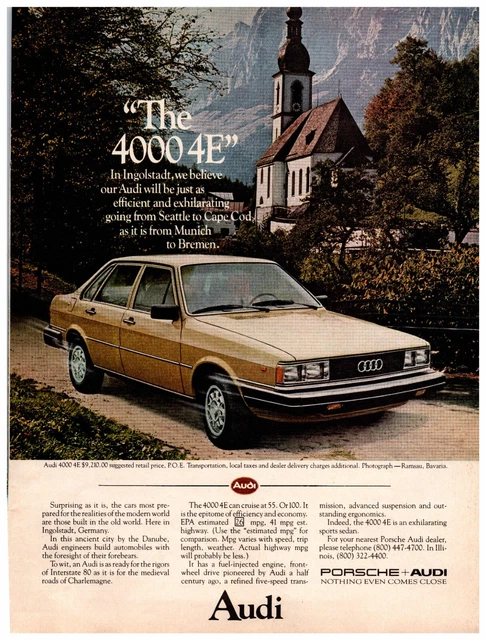 1981 Porsche + Audi Nothing Even Comes Close Audi 4000 4E Print Ad 8 x 11