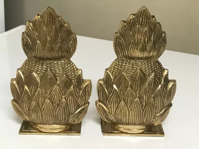 Pair Of Solid Brass Pineapple Bookends Colonial Decor Mid Century Modern