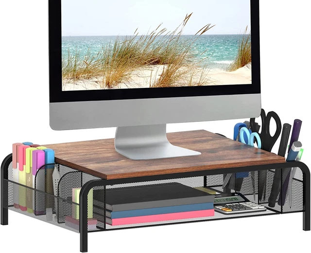 METAL DESK MONITOR Stand Riser with Organizer Drawer, Rustic Monitor