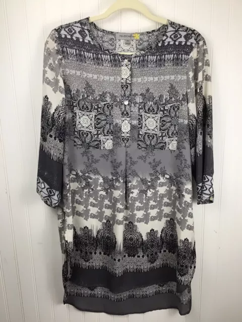 Figueroa & Flower BlackWhite Mixed Pattern Lightweight BOHO 3/4Sleeve Dress M