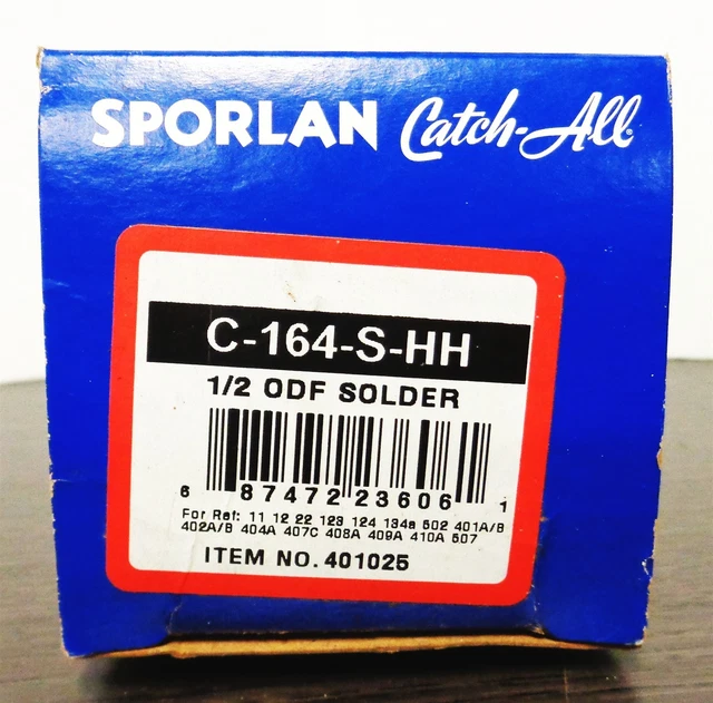 Sporlan 401025 Catch-All C-164-S-HH 1/2" ODF Solder LIQUID line Drier-Filter