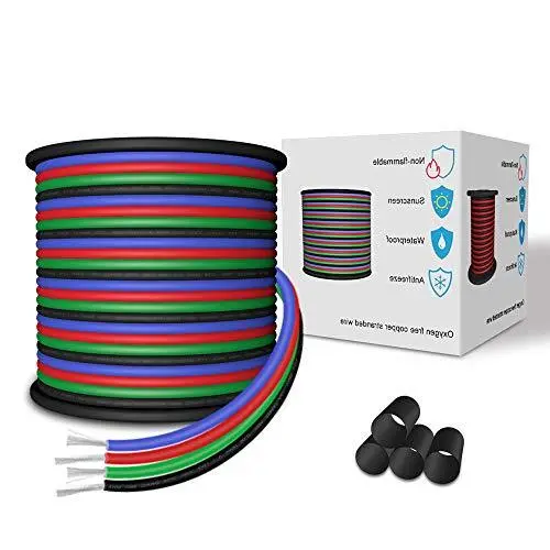 LEADTOPS 22AWG 4pin LED Electric RGB Wire 22 Gauge 65.6ft 20m Conductor Exten...