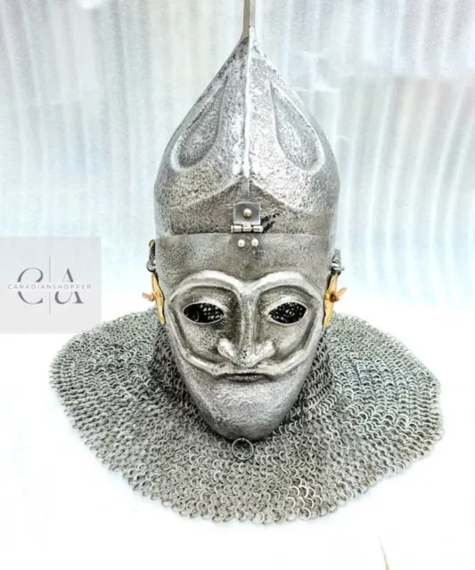 Medieval Turban Ottoman Helmet 16 Gauge Steel Eastern Knight Islamic Face Armor