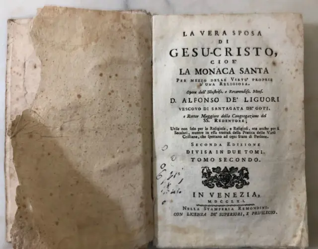 Antico libro La vera sposa di Gesù Cristo Alfonso De' Liguori 1761 Venezia