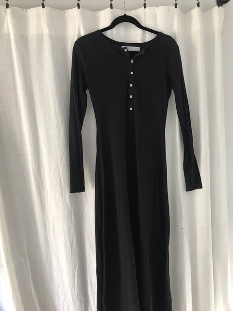 FREE PEOPLE FP Beach Henley Maxi Dress Black Sz M 6-Button $33.75 - PicClick