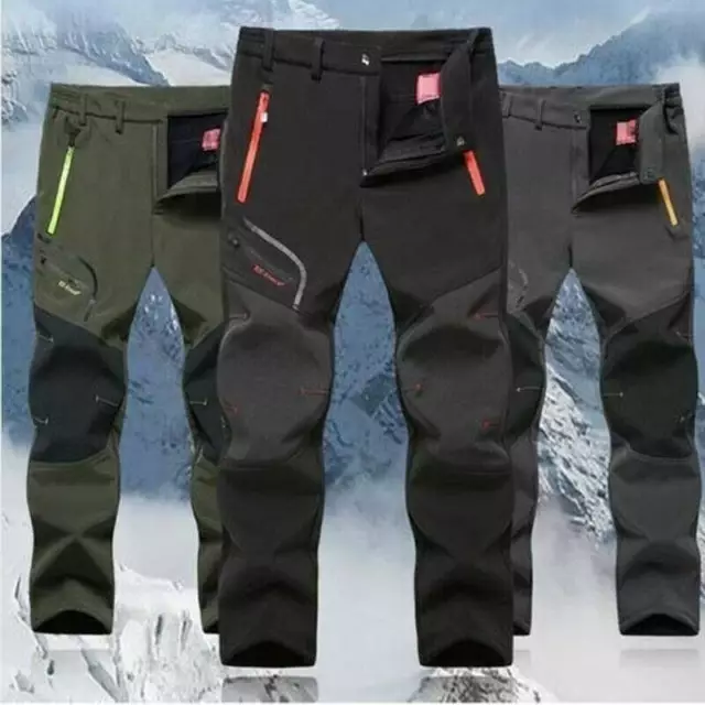 Men' Snow Ski Waterproof Pants Softshell Snowboard Camping Hiking Fleece Pants