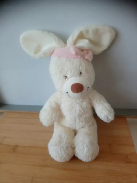 Peluche doudou lapin blanc nœud rose nez marron Tex baby + cadeau