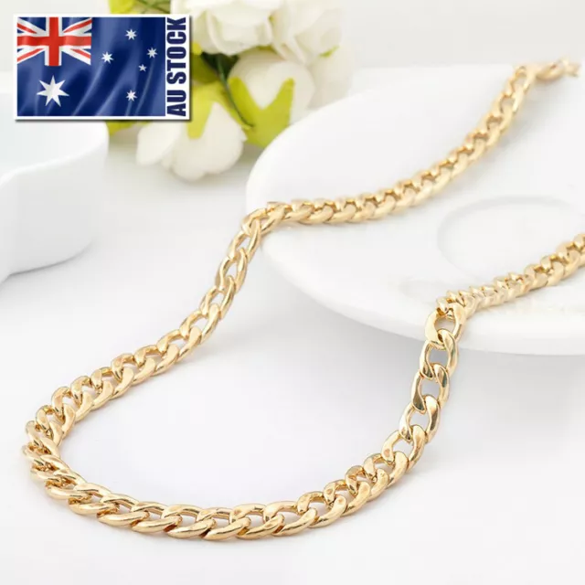 18K Gold Filled Ladies Mens 7MM Classic Solid Curb Chain Necklace 20" Stunning