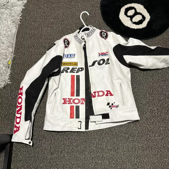 Men's Honda Repsol White Motogp Motorbike Racing Cowhide Leather Biker Jacket