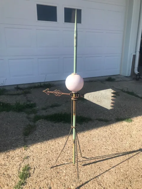 antique weathervane w/ rod, stand and glass ball