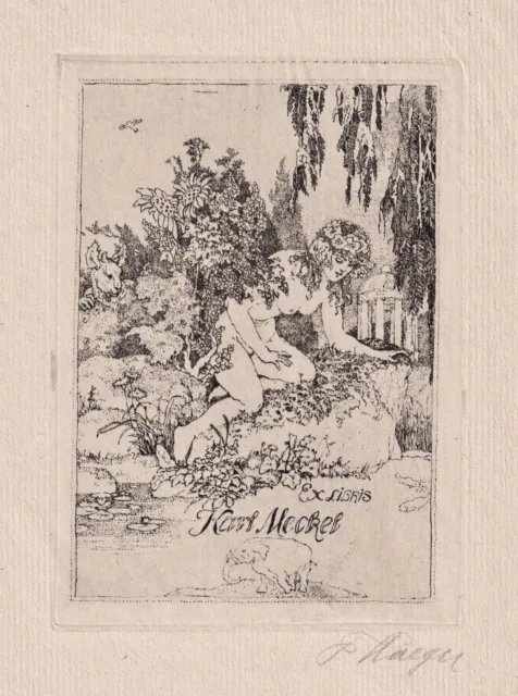 Exlibris Karl Meckel Livre D'Art Érotique Nu Bookplate Ex-Libris Radierung