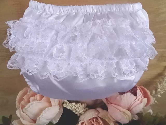 Baby Frilly Panties Knickers Girl White Satin Lace Christening Occasion 0 6 12m