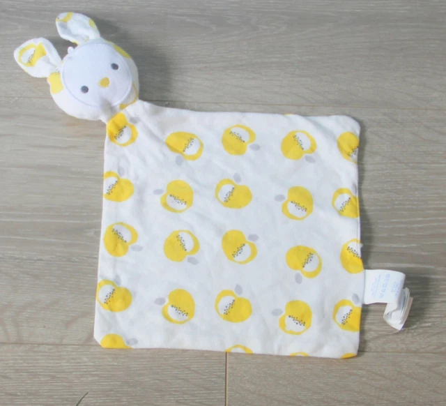 Doudou Plat Lapin Blanc Pomme Jaune Gris  Obaibi Okaidi Etat Neuf