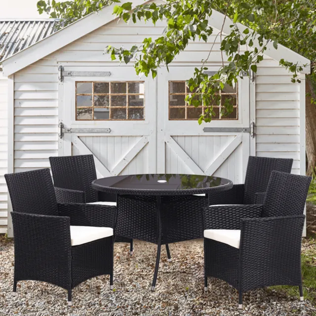 Garden Bistro Patio Furniture Rattan Glass Table Chairs Outdoor Coffee Tea Desk
