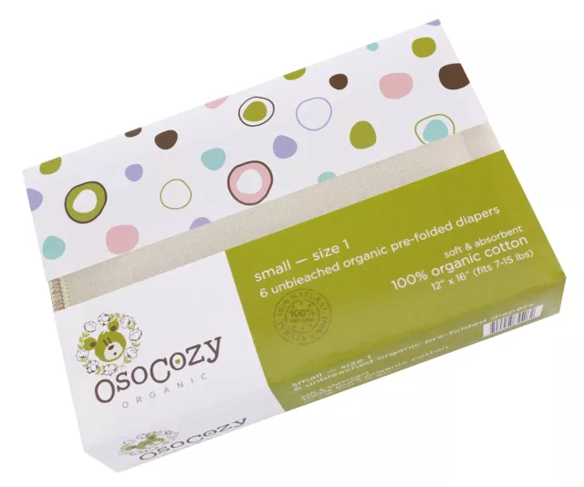 OsoCozy Organic Cotton Prefold Cloth Diaper Traditional Fit Small 4x8x4 Layering