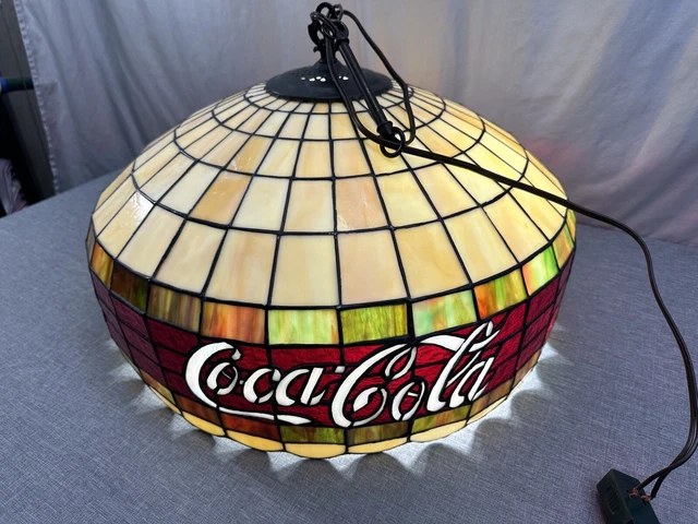 Vintage Coca Cola Stained Glass Tiffany Style Hanging Lamp Bar Pool Table