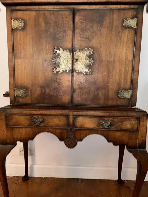 Antique Oriental Solid Oak And Walnut Cabinet Cocktail Cupboard On Legs