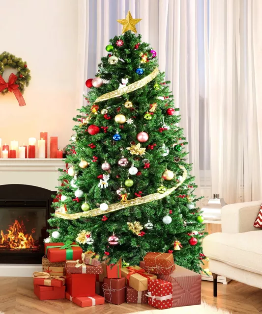 7.5ft Pre-Decorated Christmas Tree Unlit Artificial Xmas Tree with Storage Bag