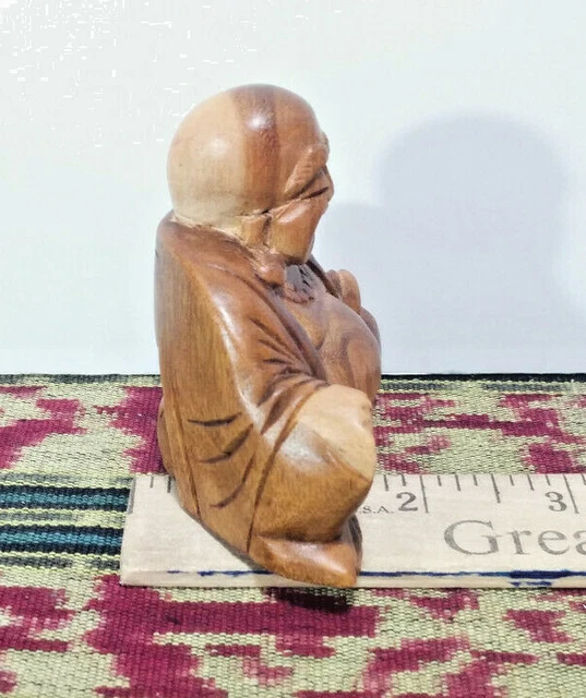 1 Small Sitting Buddha Statue, Hard Wood Hand Carved, Art Sculpture Made in Bali 3
