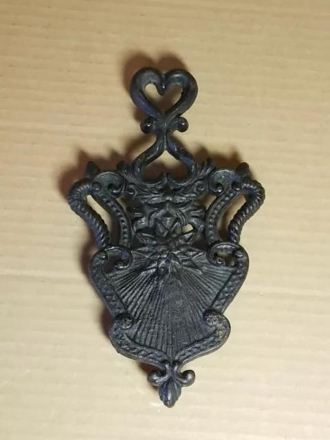 Vintage Decorative Cast Iron Trivet Star Flower Sun Rays Heart 9"