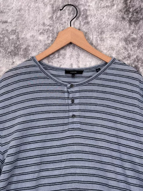 Vince Shirt XXL Mens Blue Linen Knit Striped Short Sleeve Henley 2