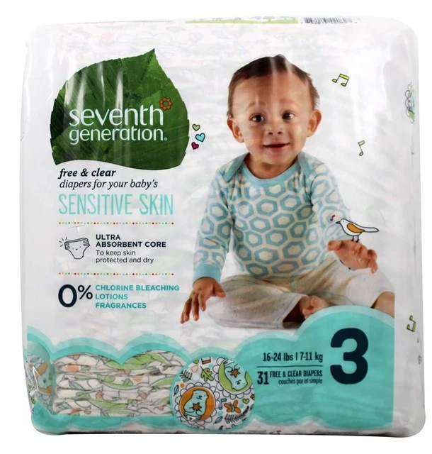 Seventh Generation Free & Clear Diapers, Size 3, 16-24 lbs, 31 Diapers
