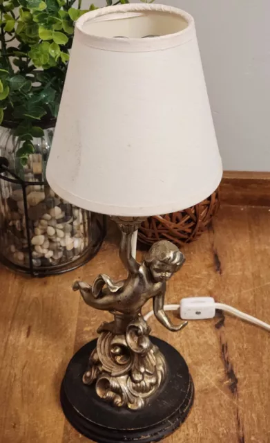 Vintage Cast Iron Metal Baby Cherub Statue 12" Table Lamp & TESTED  Decor