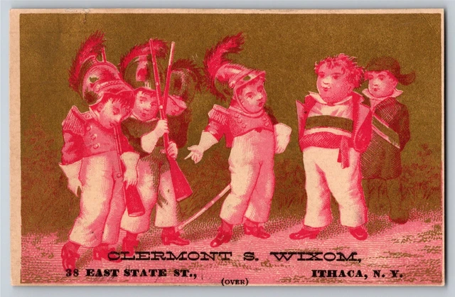 Olermont S. Wixom Ithaca, NY Victorian Trade Card - Boys Paly Soldier