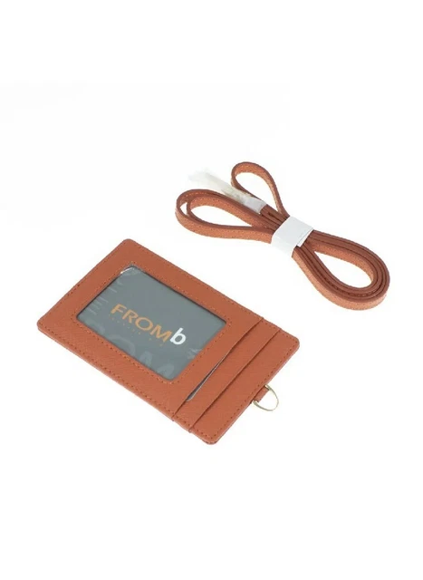 Fromb Cowhide Leather Neck Strap ID Credit Card Holder Wallet