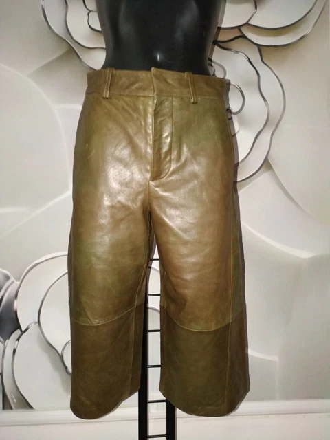 Pantaloni vera pelle Zara verde militare