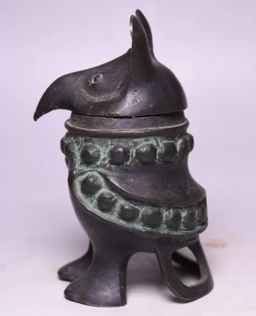 10CM Old China Bronze Ware Dynastie Eagle Owl Hawk Birds Zun Trinkgefäß