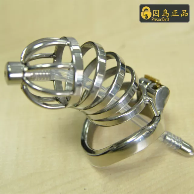 Male Stainless Steel Chastity Cage Device with dilator Tube Bondage Lock BDSM