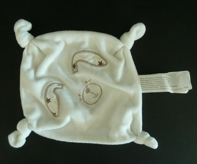 63. Doudou Plat Auchan Lapin Blanc Beige Oreilles Etoiles Carre 4 Noeuds - Ttbe
