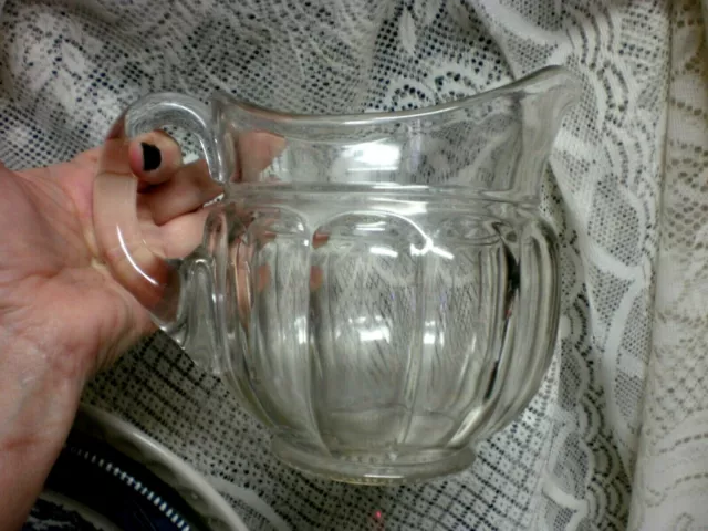 Vintage Heavy Clear Glass Beverage Pitcher 12  Panel Starburst Bottom