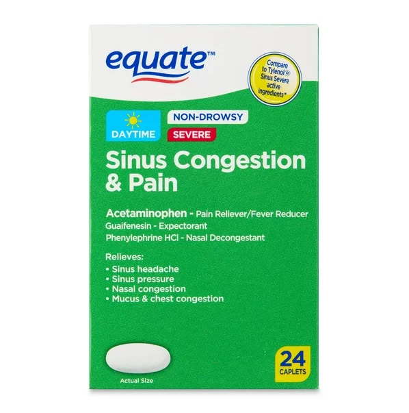 EQUATE SEVERE SINUS Congestion & Pain Acetaminophen Caplets 325mg 24 CT