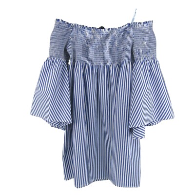 Zara Woman Blue White Stripe Smocked Off Shoulder Mini Dress Tunic Size M
