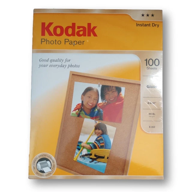 Papel fotográfico seco instantáneo KODAK brillo 100 hojas - 8,5x11 NUEVO/SELLADO