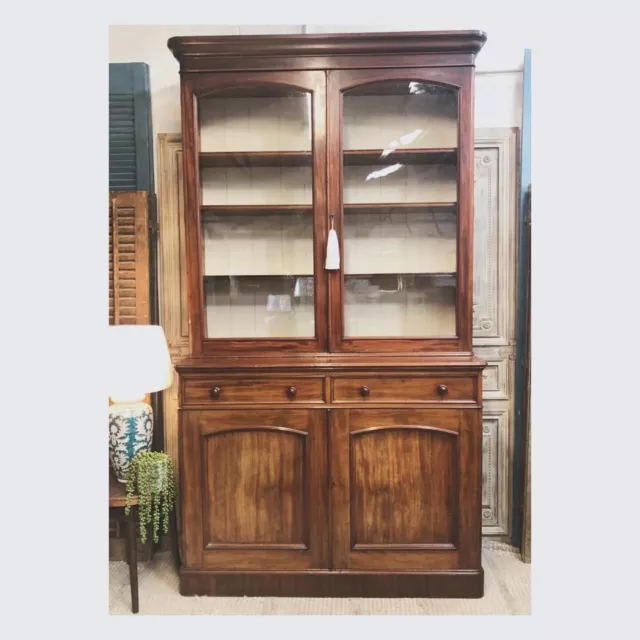 Stunning Large Victorian Mahogany Glazed Bookcase Or Dresser  - Delivery