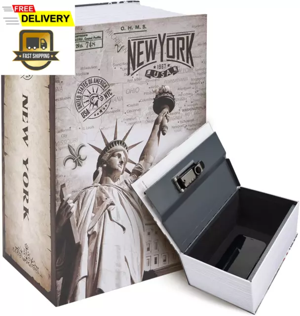 Book Safe Combination Lock Box: Extra Large Diversion Secret Safe Hide Money Je.