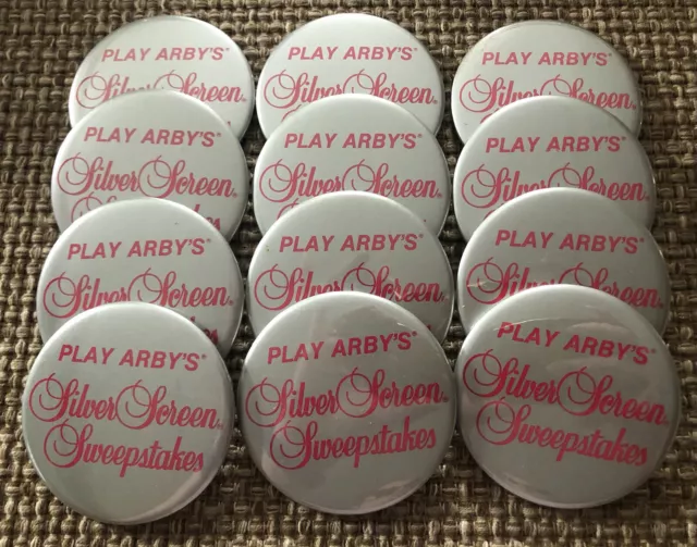 Lot 12 Vintage Retro 86’ Arby’s Silver Screen Sweepstakes Buttons Pins Pinback