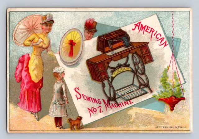 American Sewing Machine Woman Parasol Small Dog P702