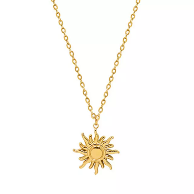 Fashion Femme plaqué or en acier inoxydable soleil pendentif chaîne Collier