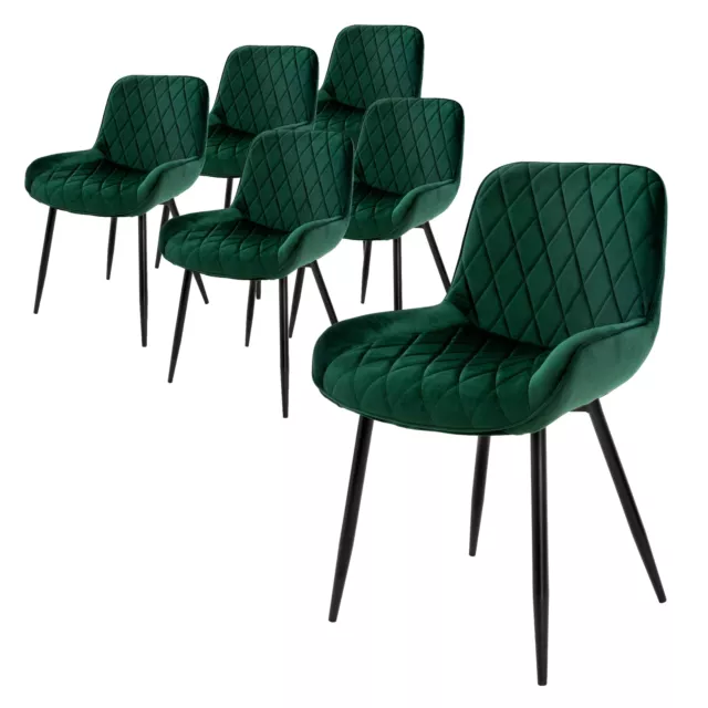 Juego 6 sillas de comedor/salón de terciopelo verde con patas de acero 84 cm