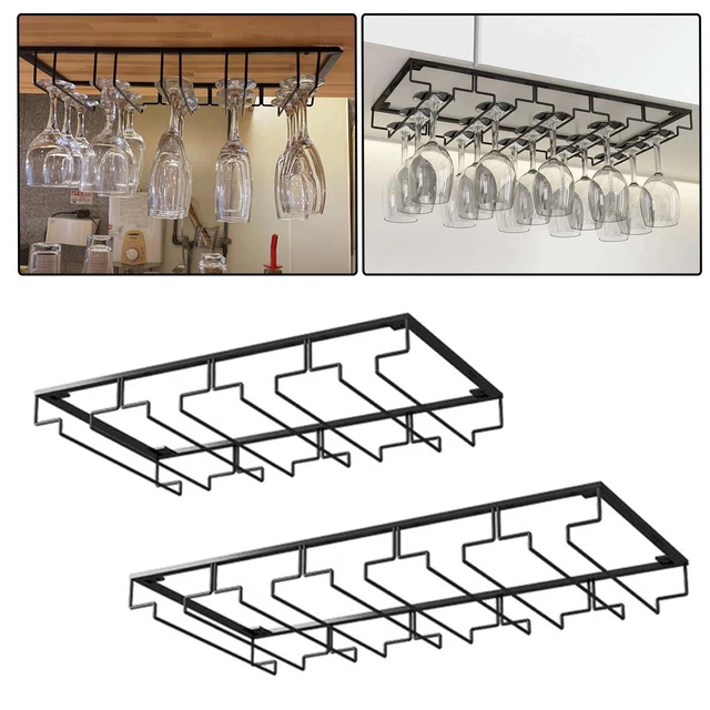 Support à Verres Sous Placard - Porte-verres à Vin Chromé 2 Rangées - Longueur 27 Cm - Fixation Par Vis