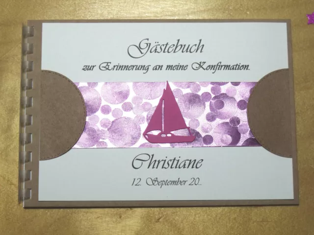 Gästebuch A5, Fische Schiff Boot, glitzer rosa pink braun Konfirmation Kommunion