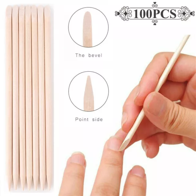 100Pcs Nail Art Orange Wood Sticks Cuticle Pusher Remover Pedicure Manicure Tool