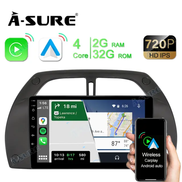 Android 10 Carplay 2+32GB WiFi Autoradio Navigatore GPS BT Toyota RAV4 2000-2004