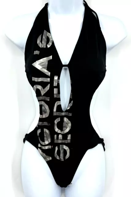 Victorias Secret Monokini Womens Medium Logo Tie Beach Resort One Piece Black